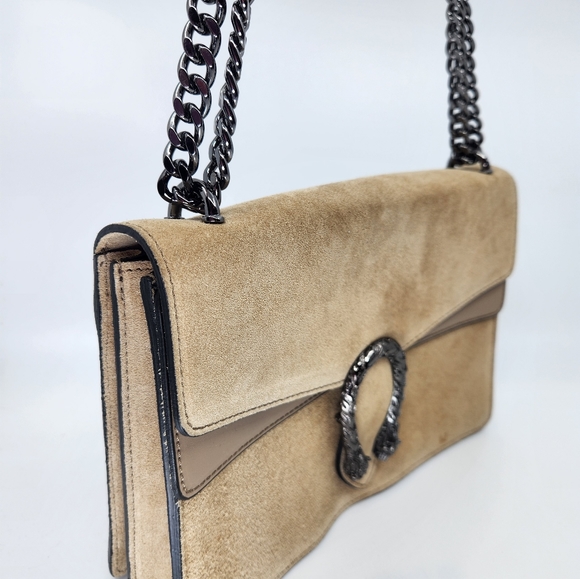 Vera Pelle EUC Italian Leather Handbag w/Gunmetal Black Chain and Snake - Picture 2 of 9